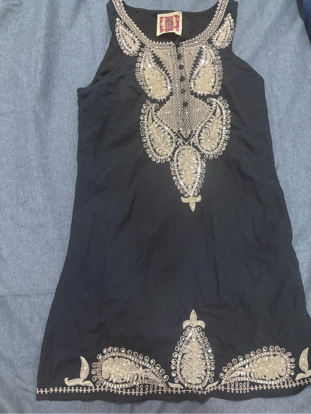 Free People Black & gold sequin embellished mini dress